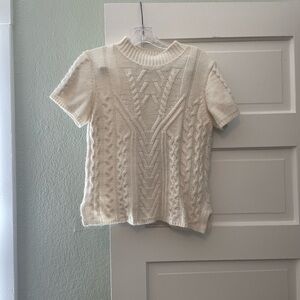 Hem & Thread Ivory Cable Knit Short Sleeve Pullover